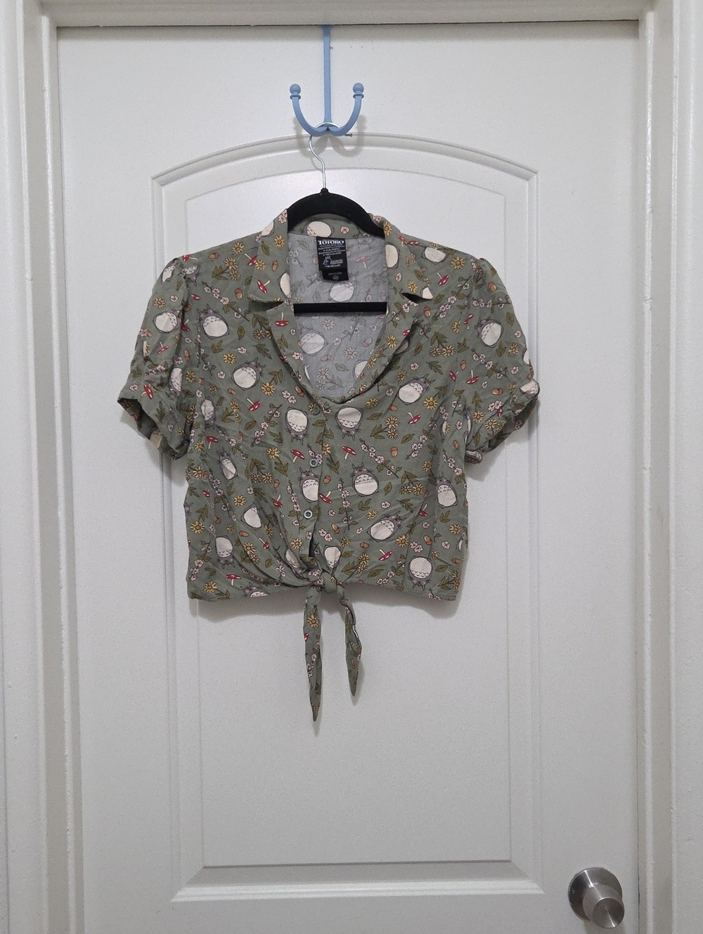 Tie-Front Floral Short Sleeve Crop Top in Sage Green